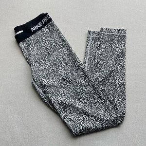 Women’s Black and White Speckled Print Nike Pro Dri-Fit Leggings